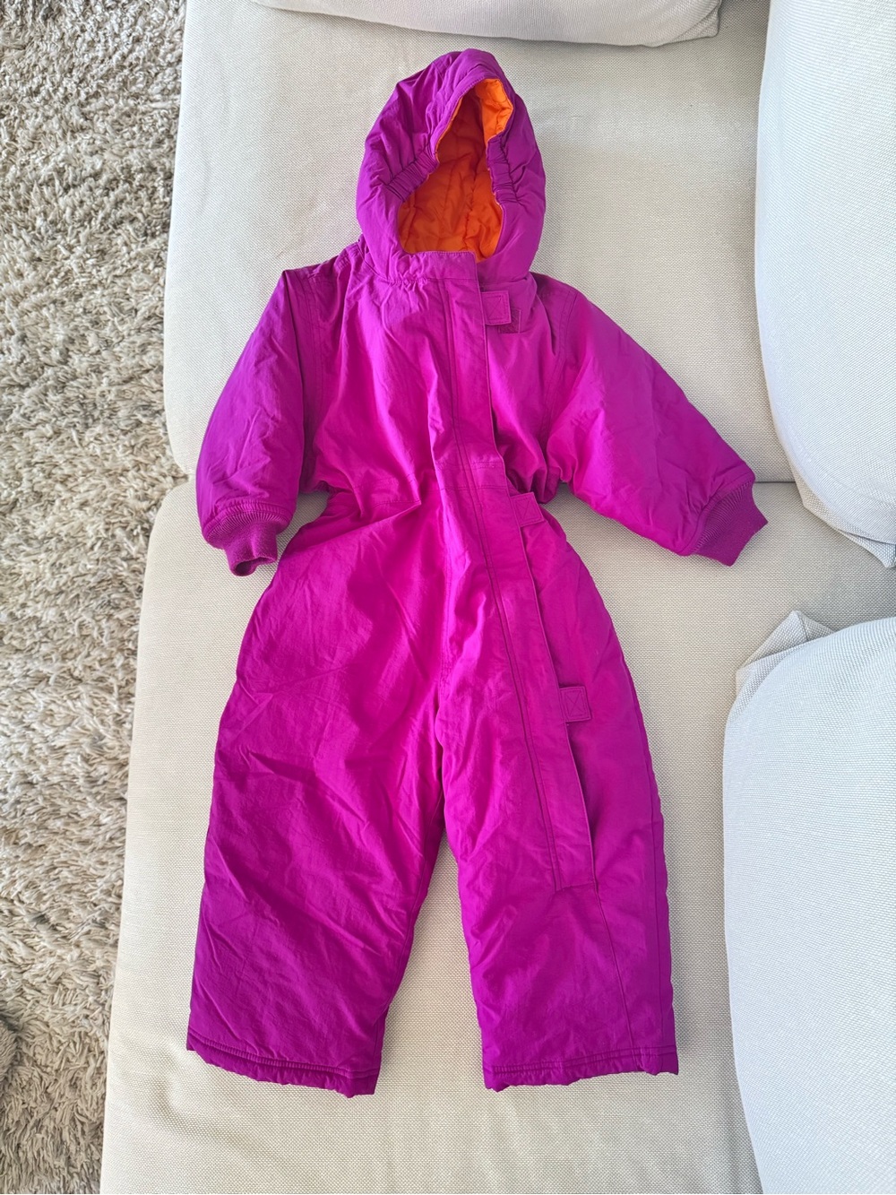 Land’s End Fuchsia Kids Hooded Snowsuit with Orange Lining 3T